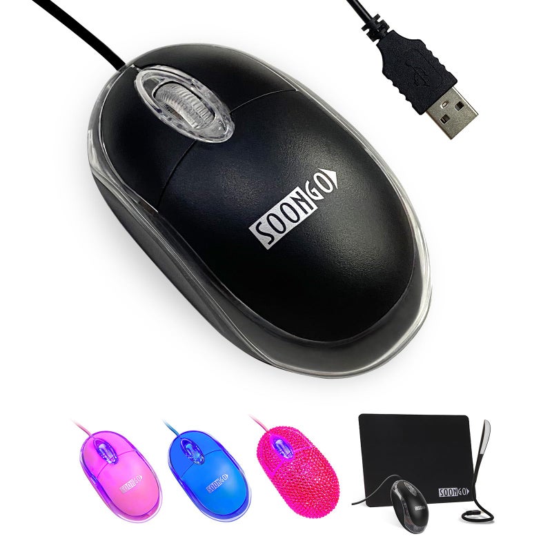 SOON GO ماوس سون جو سلكي - ماوس USB سلكي، تصميم بصري مريح، كابل USB بطول 1.5 متر، توصيل وتشغيل للكمبيوتر/اللابتوب/سطح المكتب (أسود) - Image 1